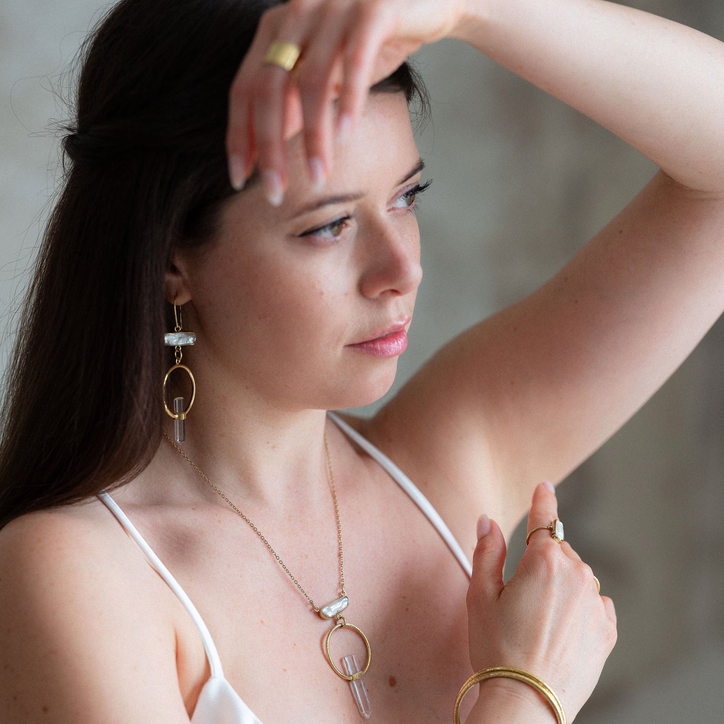 Citlali Earrings with Clear Quartz and Pearl