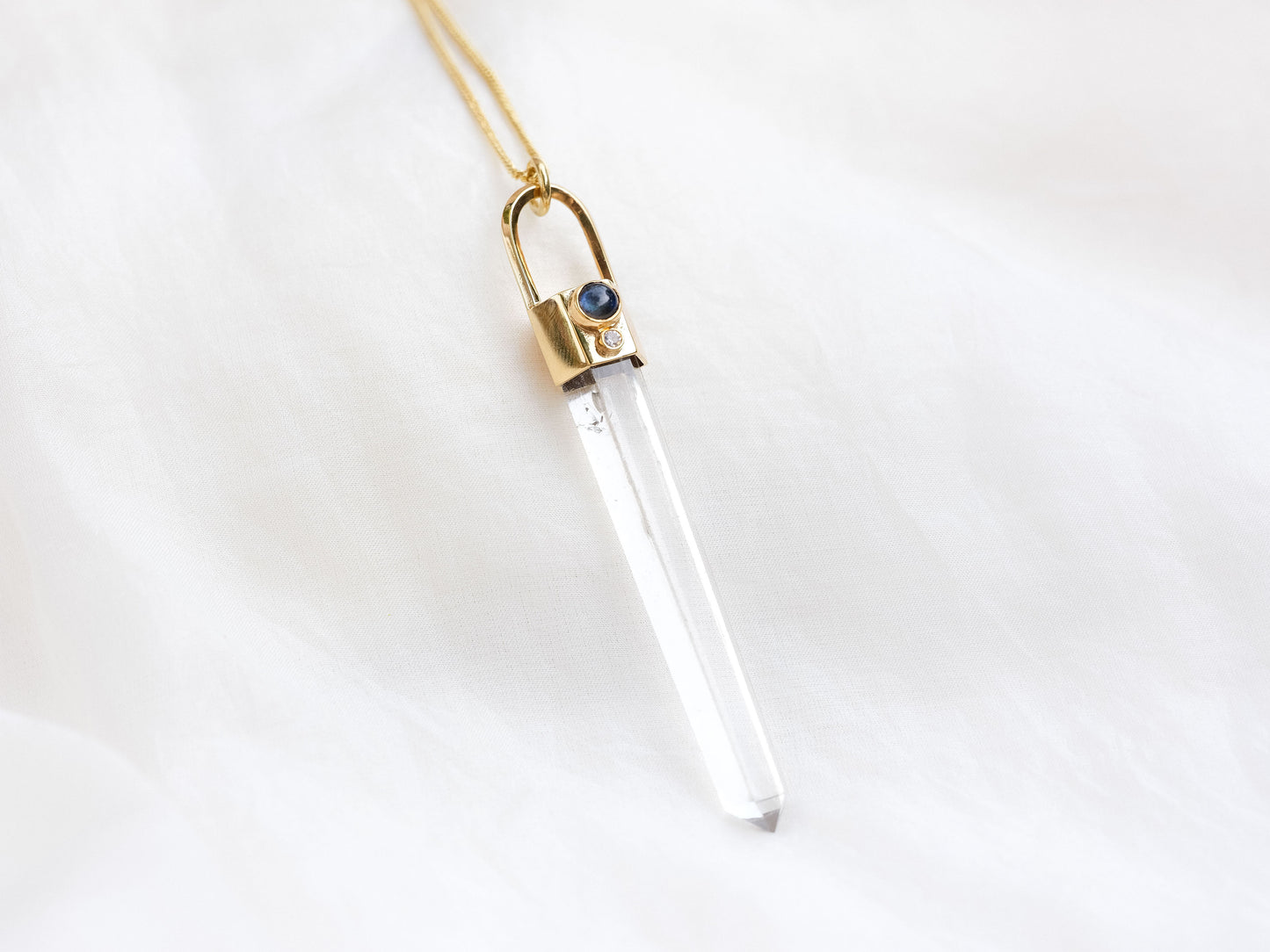 Damsha Necklace with Clear Quartz, Labradorite and Sapphire