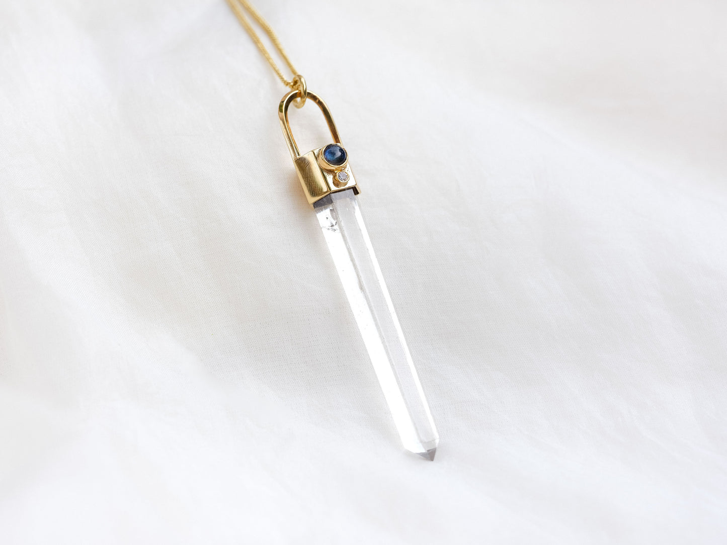 Damsha Necklace with Clear Quartz, Labradorite and Sapphire