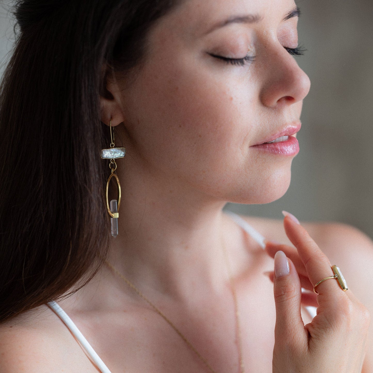 Citlali Earrings with Clear Quartz and Pearl