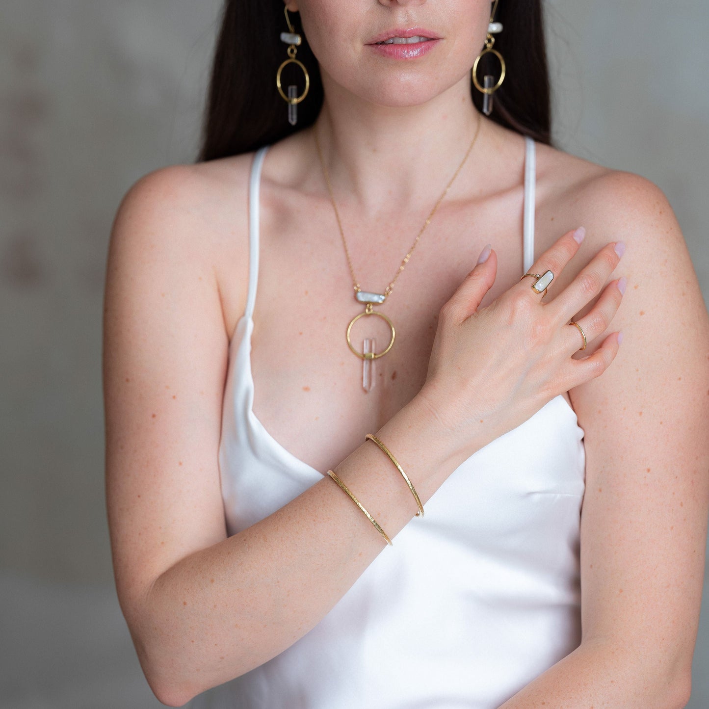 Citlali Necklace with Clear Quartz and Pearl