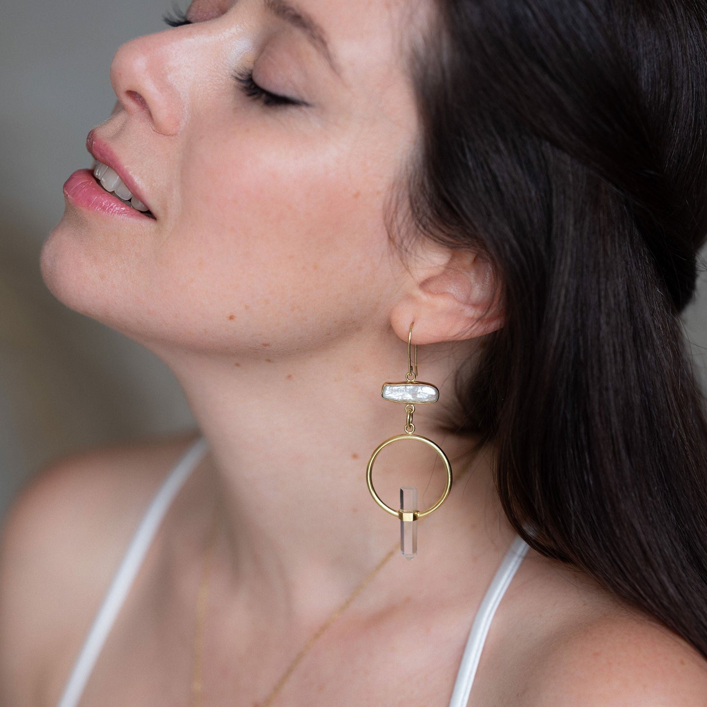Citlali Earrings with Clear Quartz and Pearl