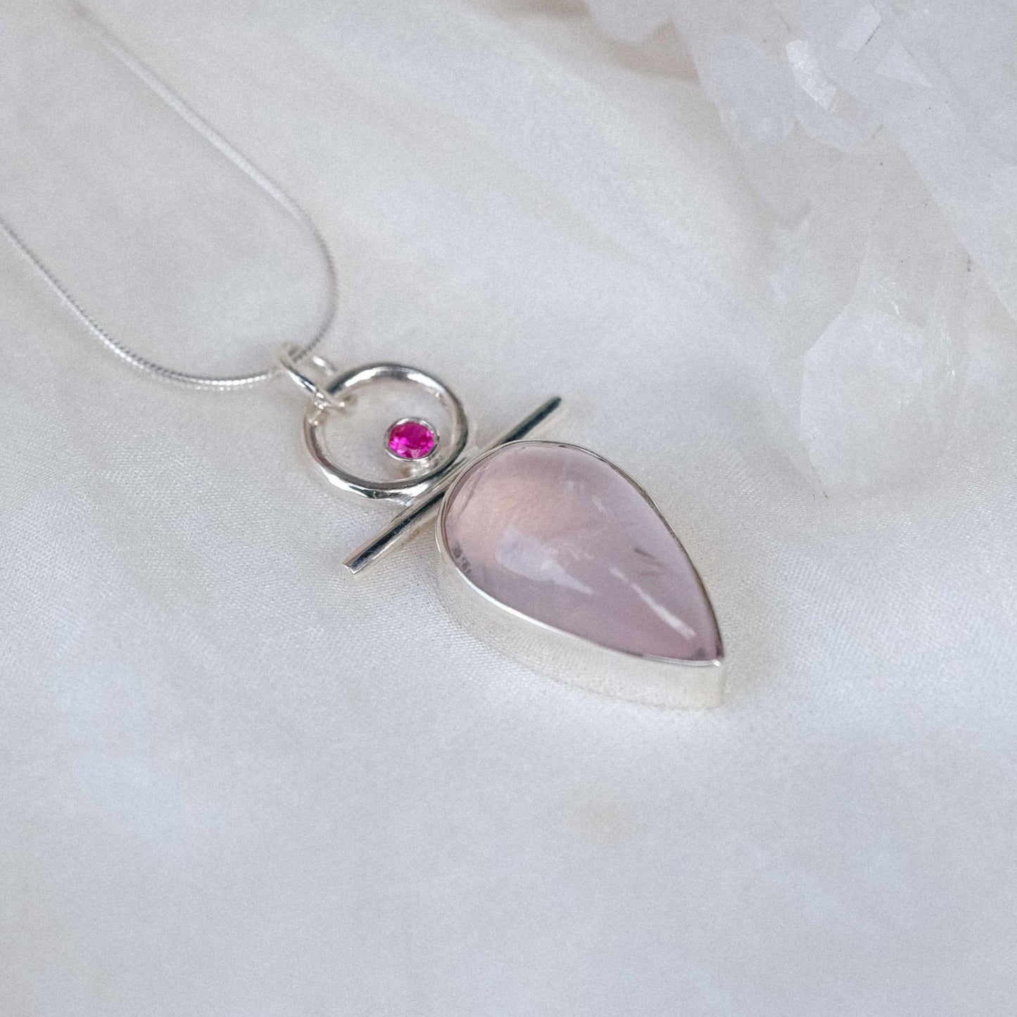 Isa Necklace with Rose Quartz and Ruby