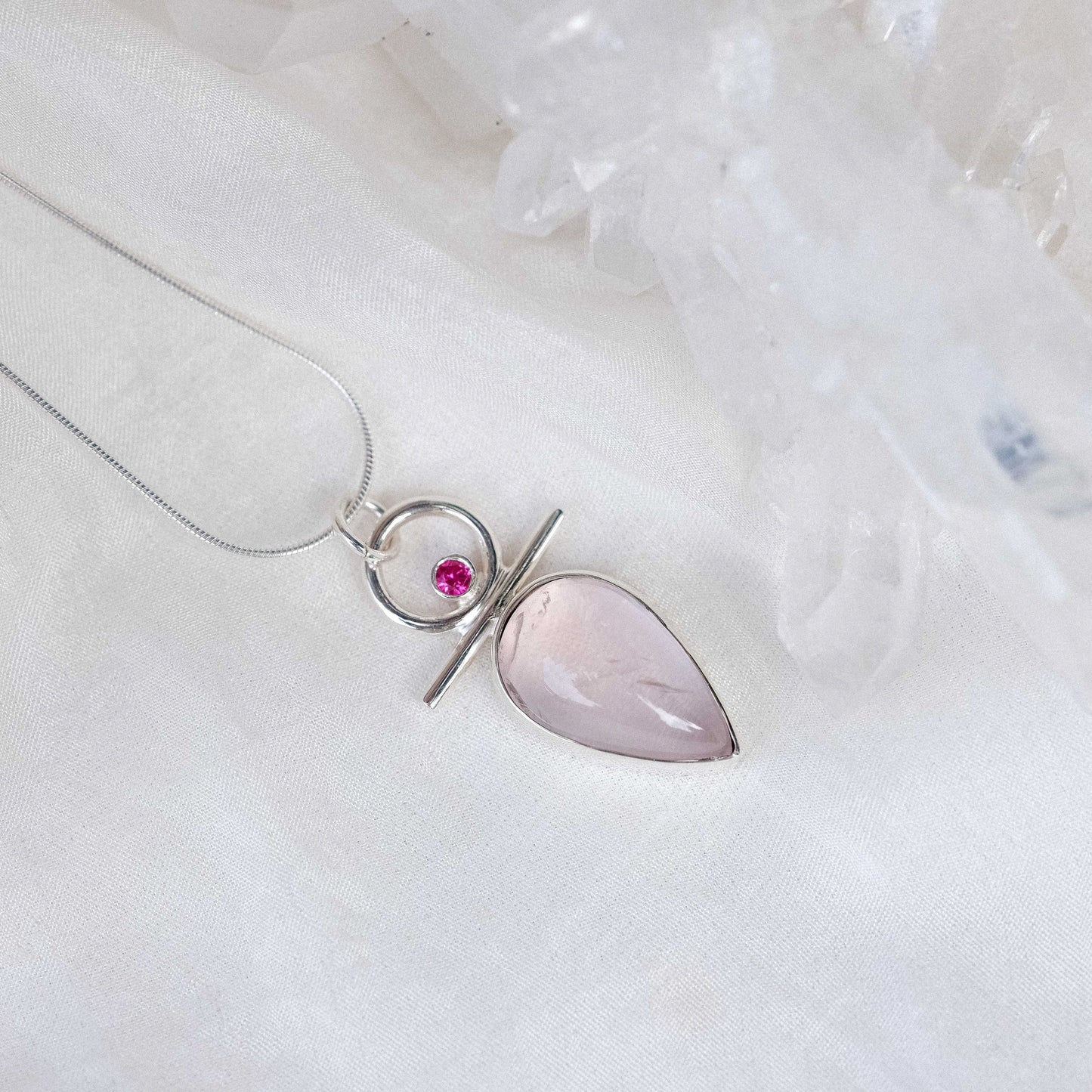 Isa Necklace with Rose Quartz and Ruby