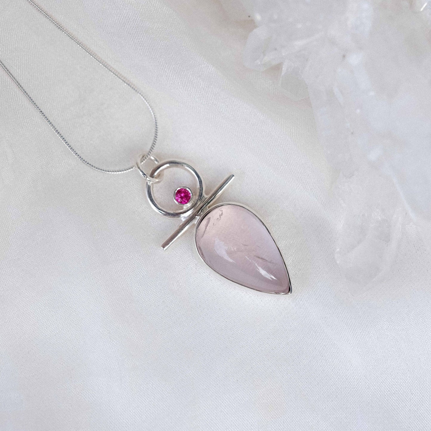 Isa Necklace with Rose Quartz and Ruby