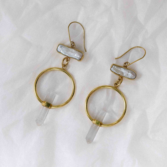 Citlali Earrings with Clear Quartz and Pearl