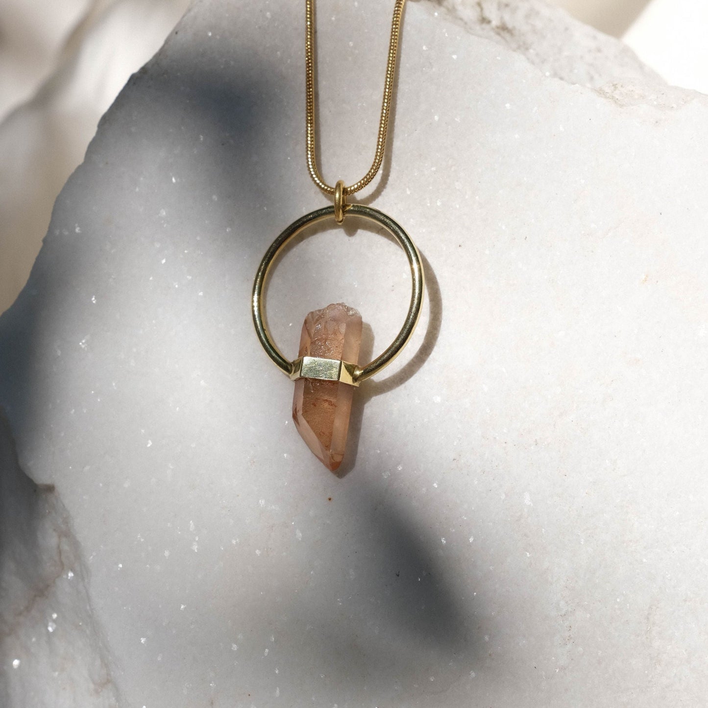 Citlali Necklace with Raw Strawberry Quartz