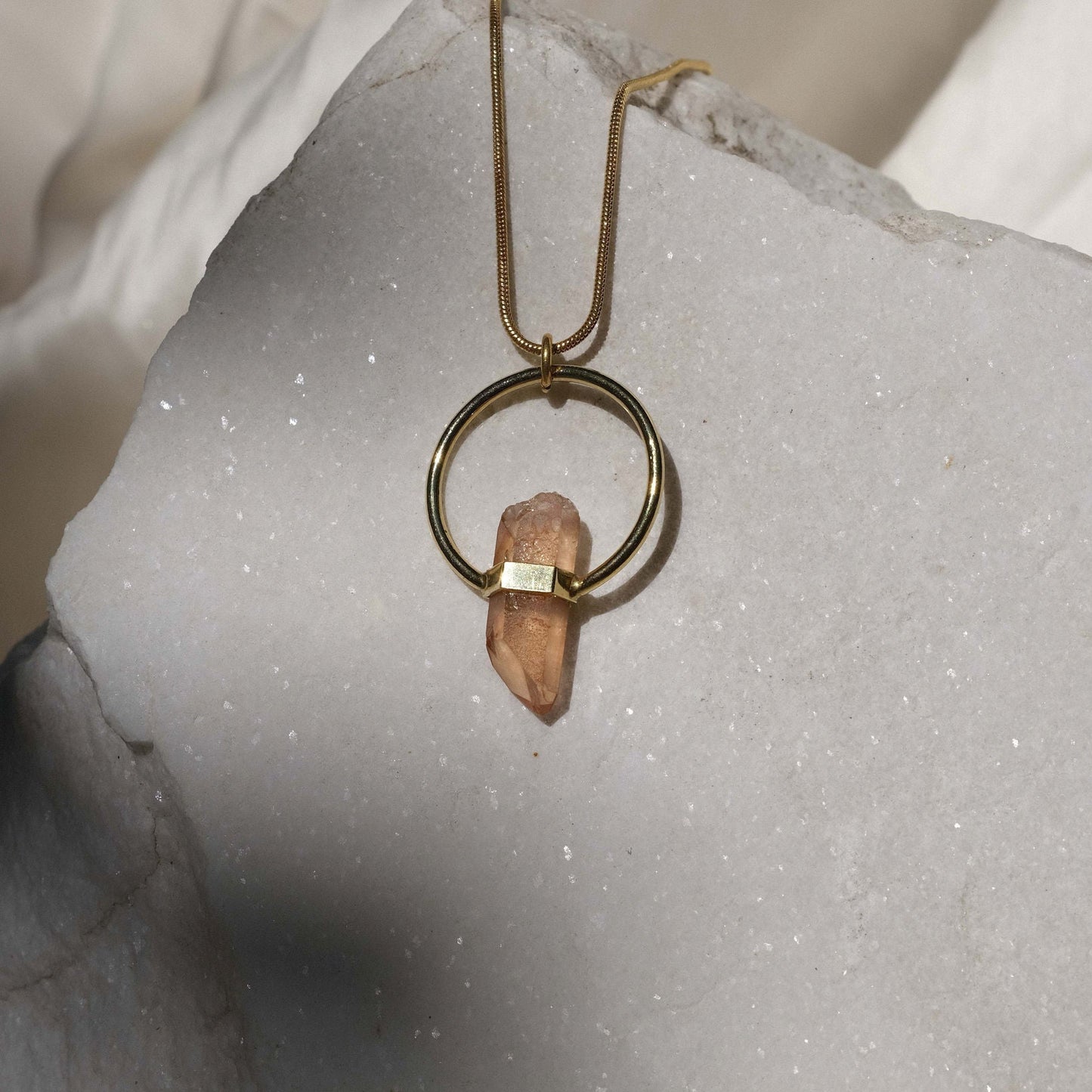 Citlali Necklace with Raw Strawberry Quartz