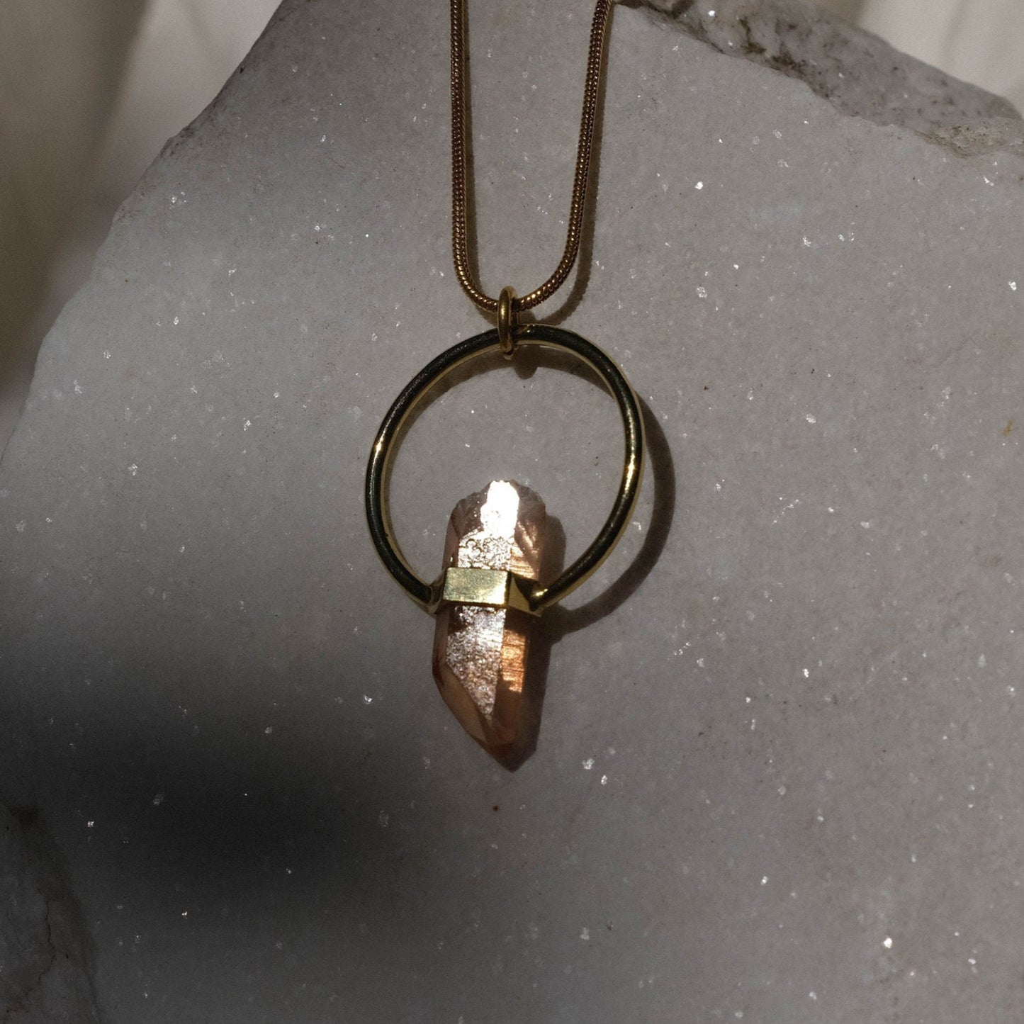 Citlali Necklace with Raw Strawberry Quartz