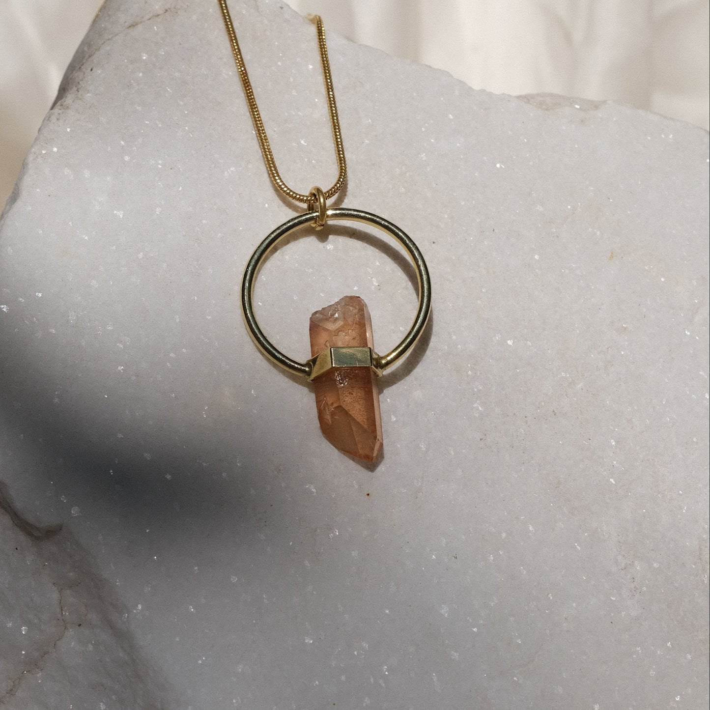 Citlali Necklace with Raw Strawberry Quartz