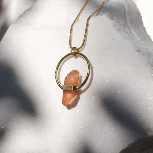 Citlali Necklace with Raw Strawberry Quartz