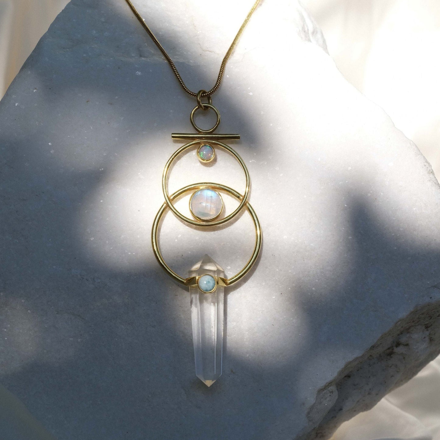 Necklace with Clear Quartz, Opal, Larimar and Moonstone