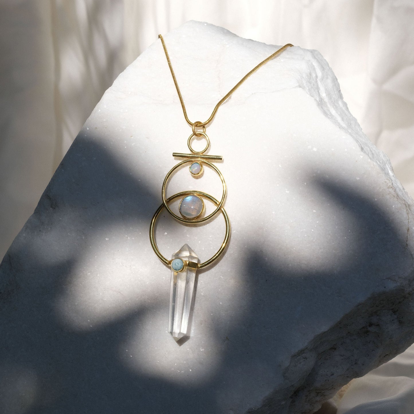 Necklace with Clear Quartz, Opal, Larimar and Moonstone