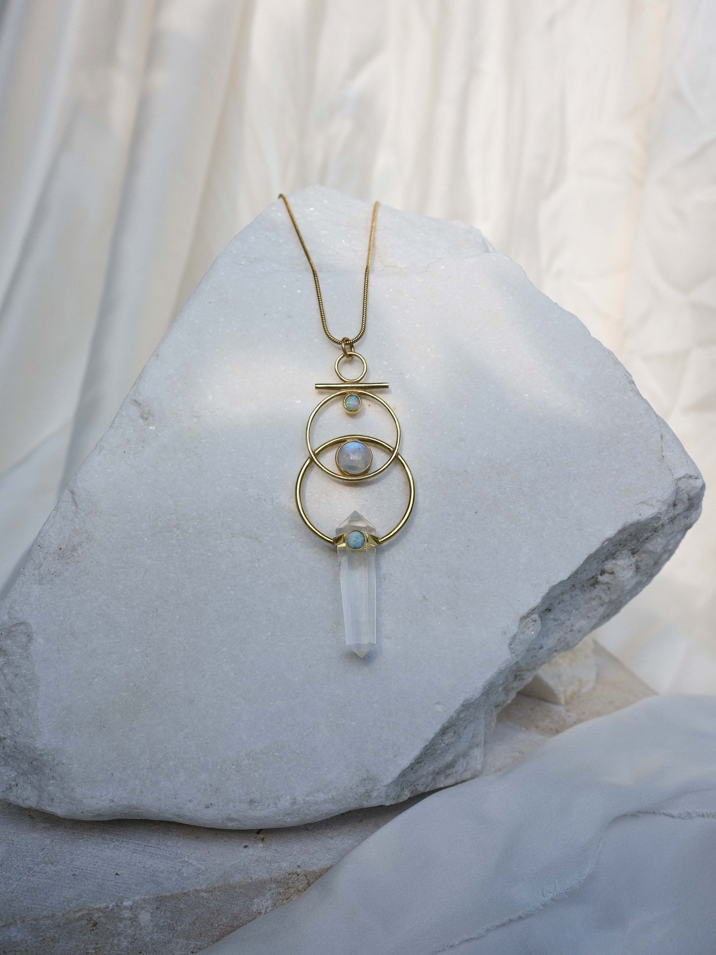 Necklace with Clear Quartz, Opal, Larimar and Moonstone