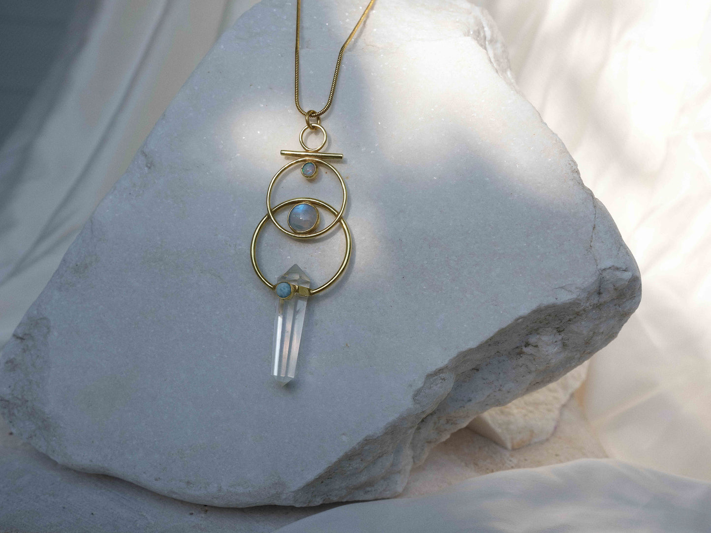 Necklace with Clear Quartz, Opal, Larimar and Moonstone