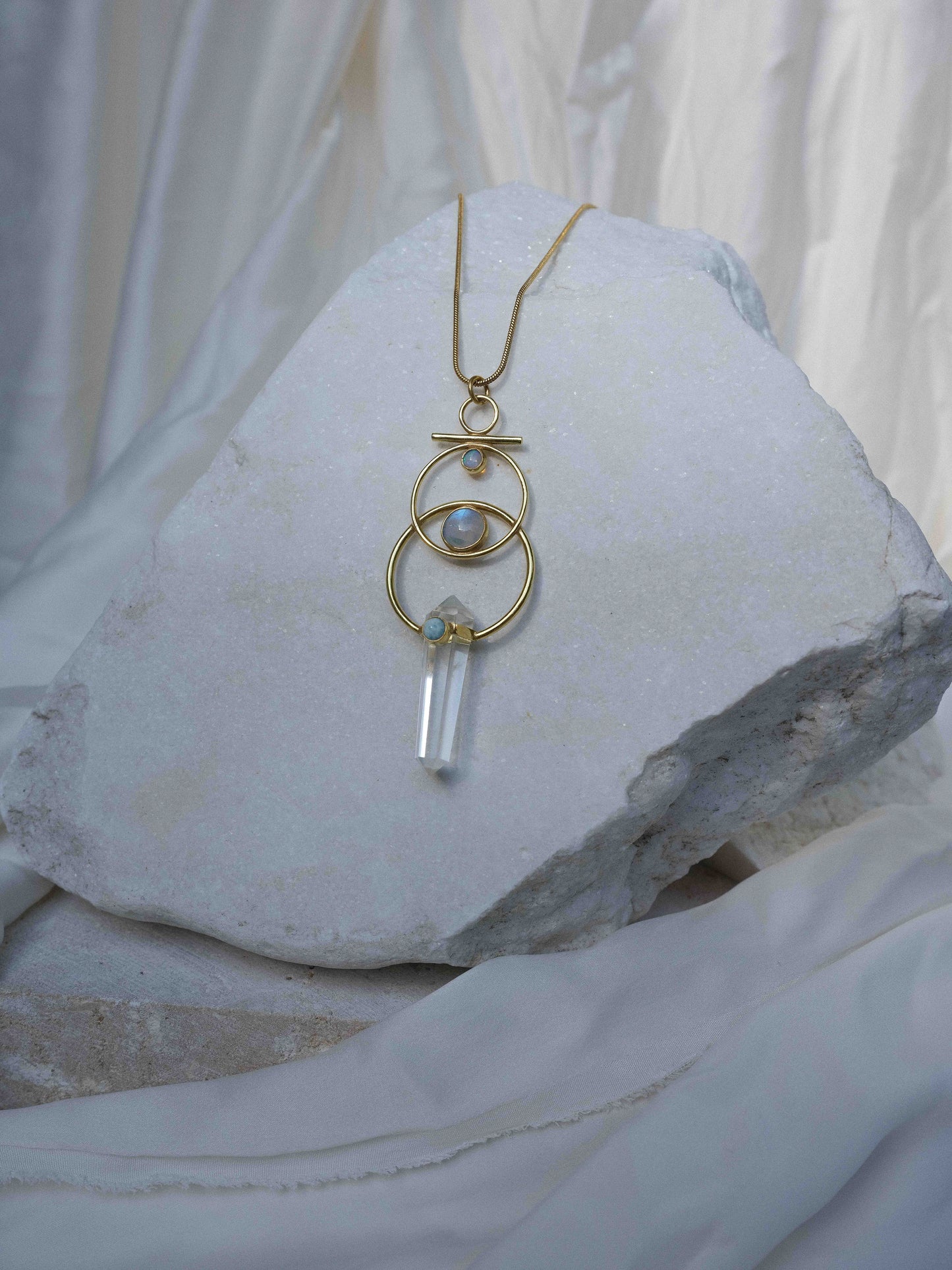 Necklace with Clear Quartz, Opal, Larimar and Moonstone