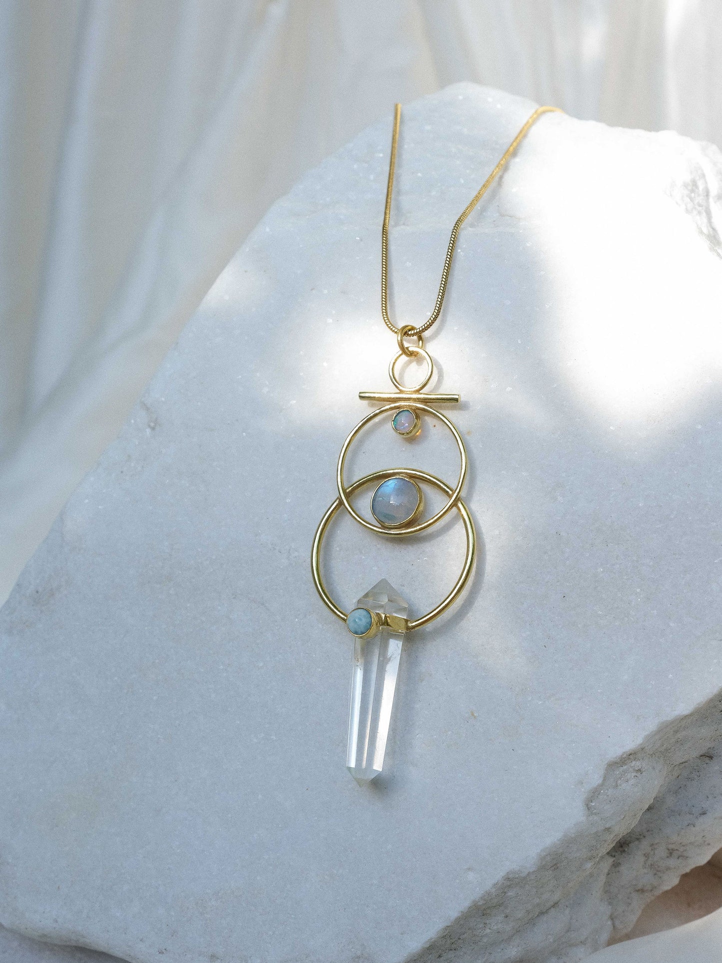 Necklace with Clear Quartz, Opal, Larimar and Moonstone