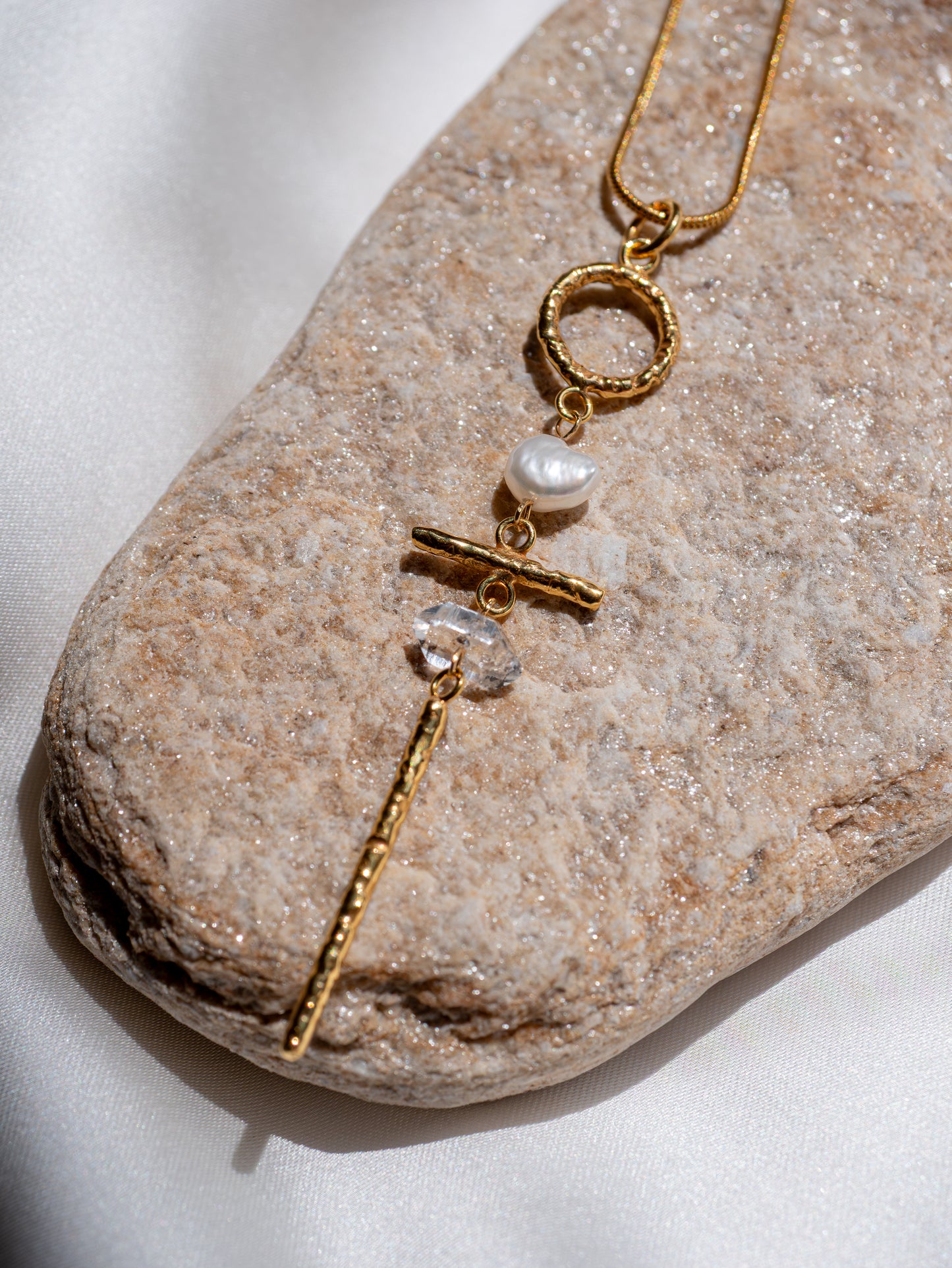 Necklace with Herkimer Diamond and Pearl