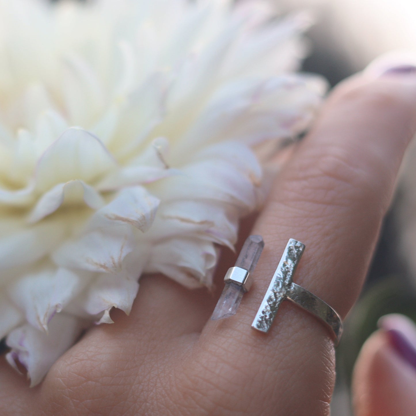 Citlali Opened Ring with Raw Clear Quartz