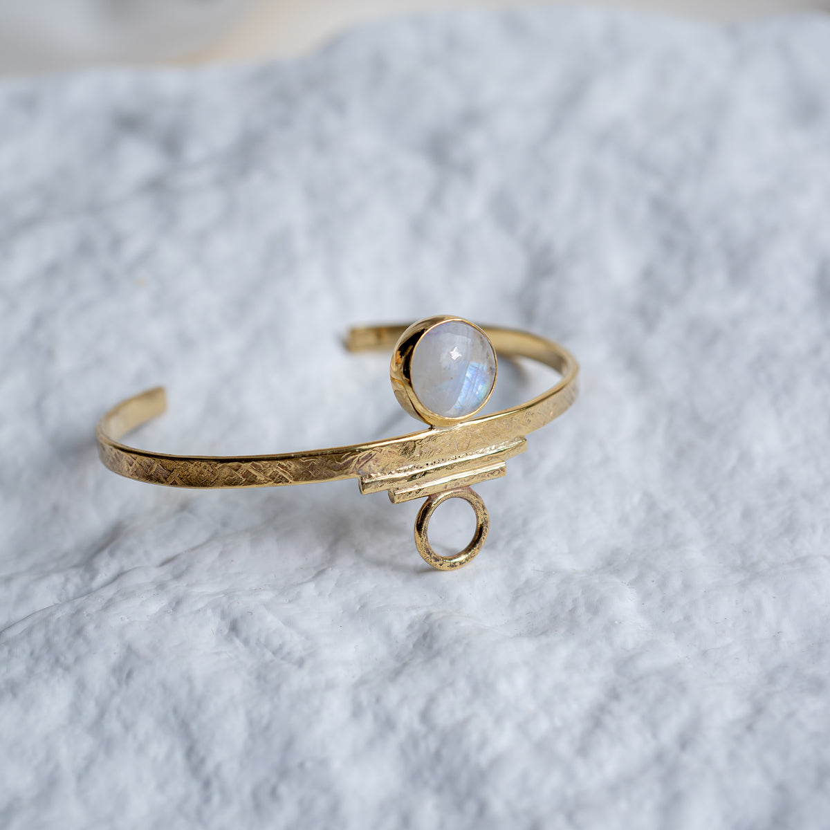Indah Cuff with Rainbow Moonstone