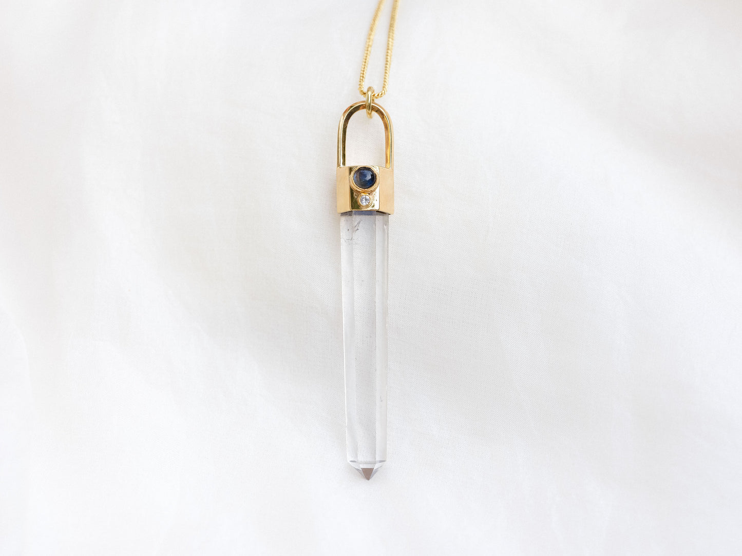 Damsha Necklace with Clear Quartz, Labradorite and Sapphire