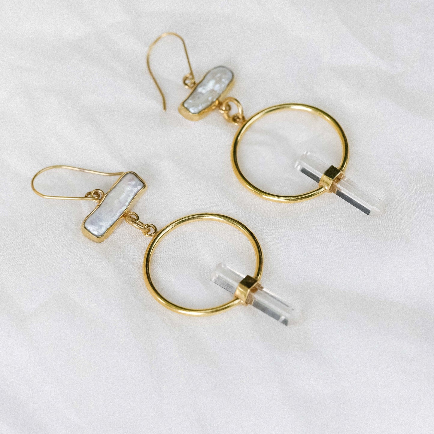 Citlali Earrings with Clear Quartz and Pearl