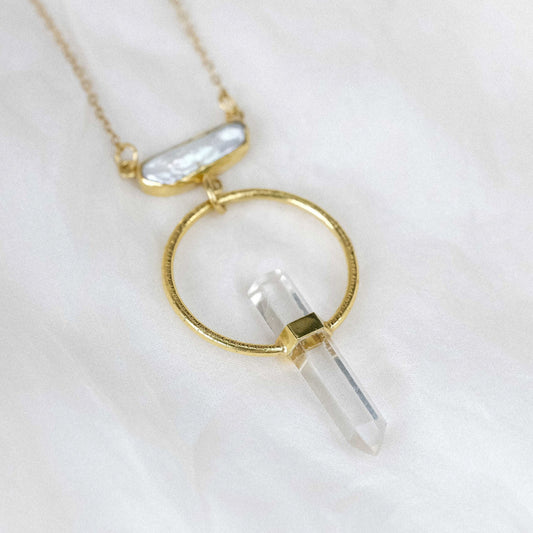 Citlali Necklace with Clear Quartz and Pearl