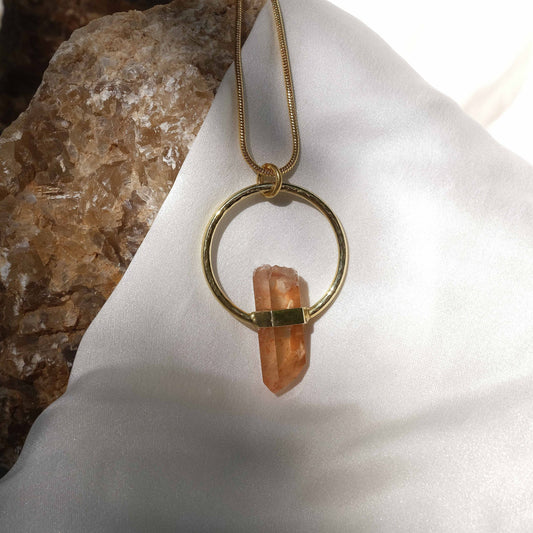 Citlali Necklace with Raw Strawberry Quartz
