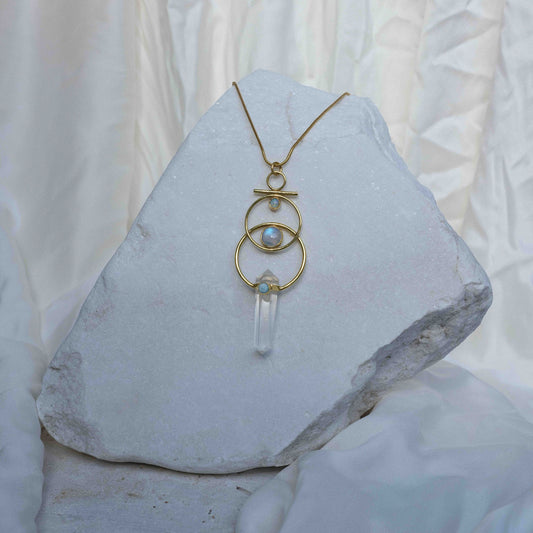 Necklace with Clear Quartz, Opal, Larimar and Moonstone