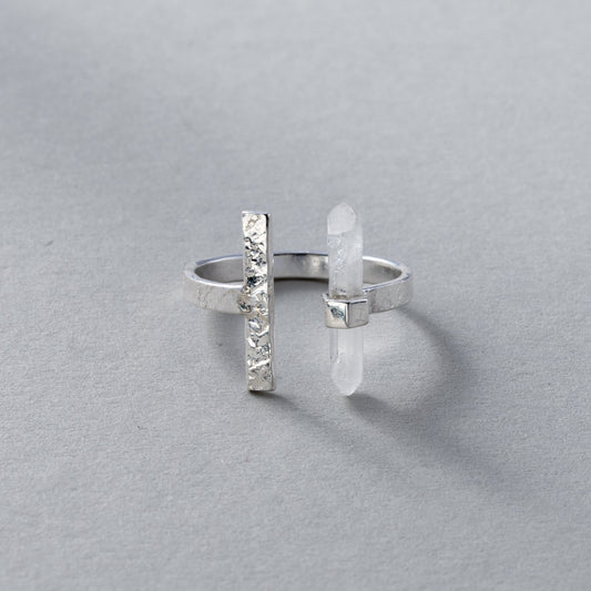 Citlali Opened Ring with Raw Clear Quartz